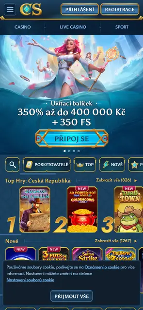 Casea: úvodní stránka s uvítacím balíčkem